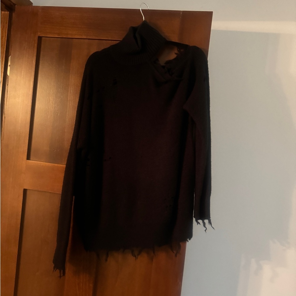 Lovers + friends black distressed turtleneck sweater size XS worn once